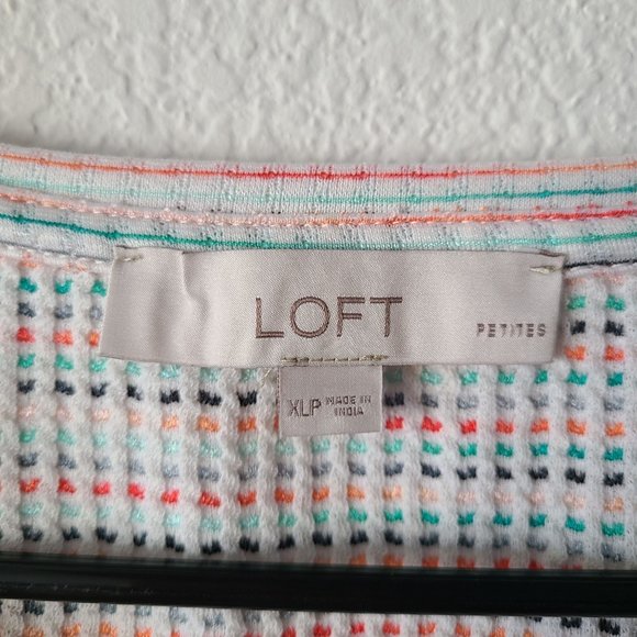 LOFT Petites US Women's Size XLP Rainbow Striped Flutter Sleeve Dress Stretch - Picture 7 of 11